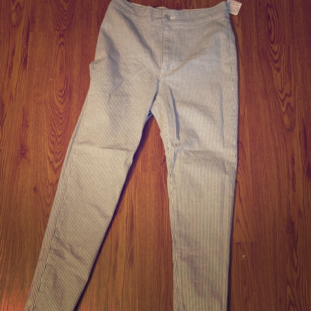 Free people white and blue striped jeggings
